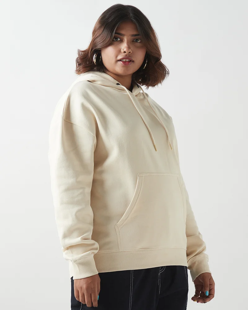 bewakoof Women's Beige Oversized Plus Size Hoodies